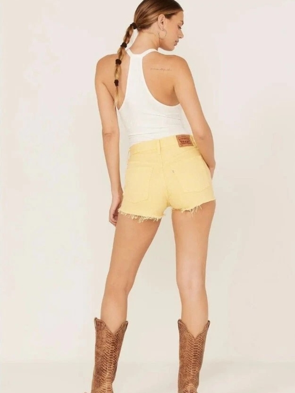 Levi's 501 Original High Rise Cutoff Denim Shorts Yellow Button Fly W26